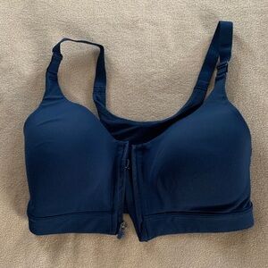 Navy Blue Front-Zip Sports Bra
